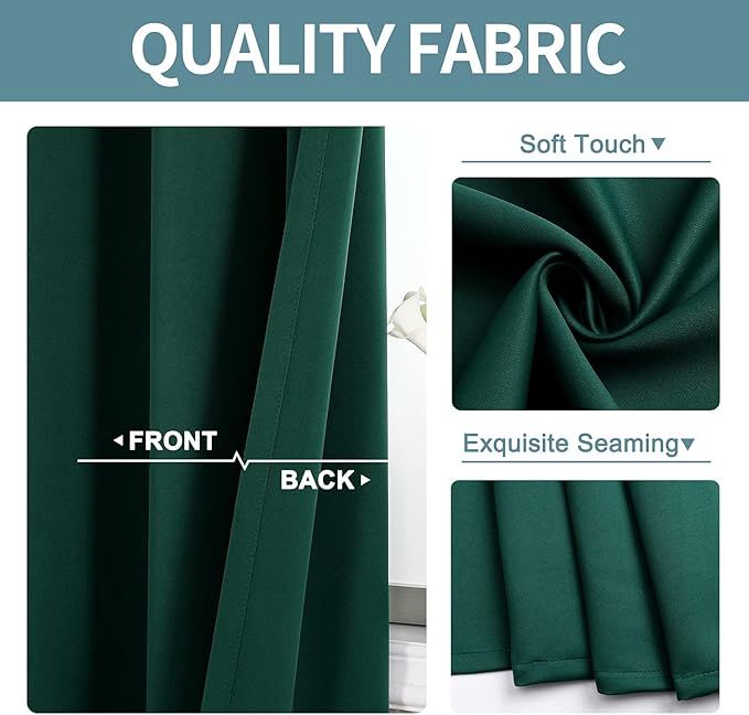 ChrisDowa Blackout Curtains 54 Inches Long for Living Room, Grommet Thermal Insulated Room Darkening Curtains for Bedroom (1 Panel Set, Forest Green, 38 x 54 Inch)