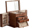 CHOSIN Black Walnut Wooden Jewelry Box, 4-Layer Lockable Organizer with Mirror, Rotatable Ring Holder,Side Doors & Brass Handle, Classical Design for Rings, Necklaces, Earrings, Valentine's Day Gifts