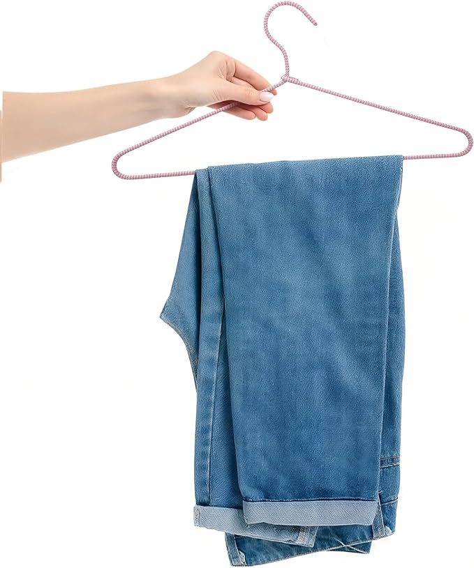 15 Pcs Fabric Wrapped Metal Hangers Covered Wire Hanger Metal Coat Hangers Non Slip for Clothes Closet Clothing Suit Shirt Pant (Pink and Grey Stripes)