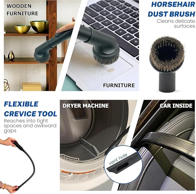 For Miele 35mm Vacuum Attachment Kit for Miele C1 C2 C3 Canister Vacuums – Horsehair Dusting Brush, Crevice Tool, Upholstery Tool, Flexible Hose Extension – Vacuum Cleaning Accessories for Home & Car