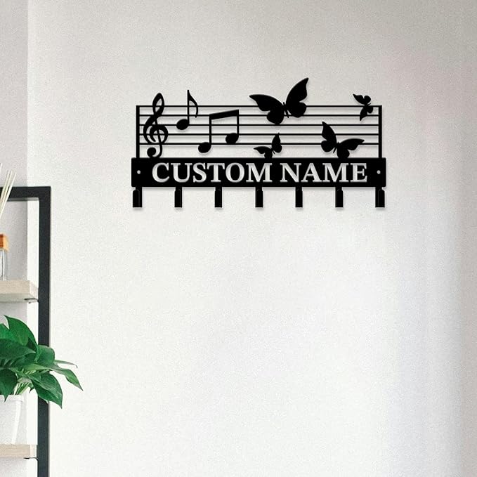 Personalized Custom Music Wall Hooks,Metal Music Room Art Clothes Hooks,Metal Music Wall Home Storage Decorative,For Front Door, Hallway, Kitchen, Bedroom,Keys,Hats (Style E)