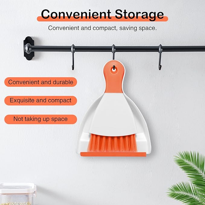NACENA Mini Dustpan and Brush Set, Small Broom and Dustpan Set Dust Pan and Mini Hand Broom Dustpan and Broom Combo Compact for Home Table Keyboards Sofa Kitchen, Orange