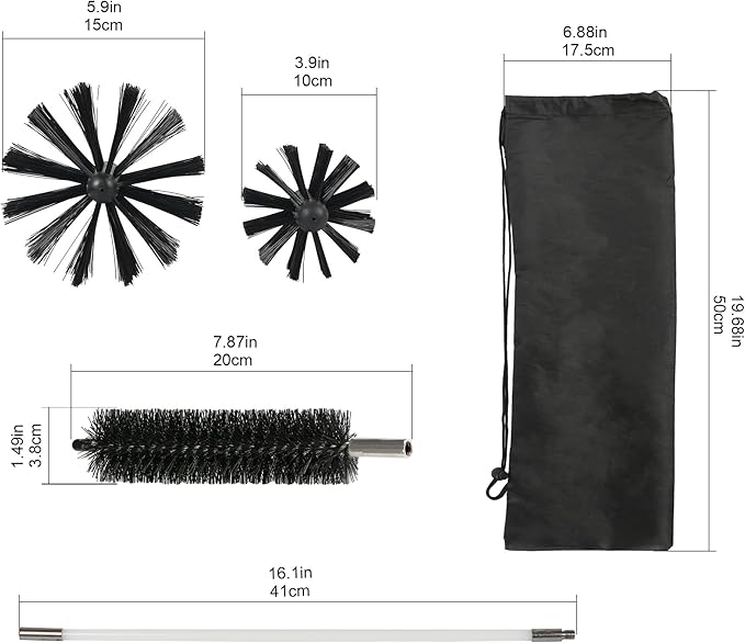 AOGYikang 30 Feet Dryer Vent Cleaning Brush Kit, Multi-Purpose lint Cleaning Brush with 4" and 6" Brush Head, Professional Lint Cleaning Accessories for Chimneys, Ducts, Dryers, Crevices