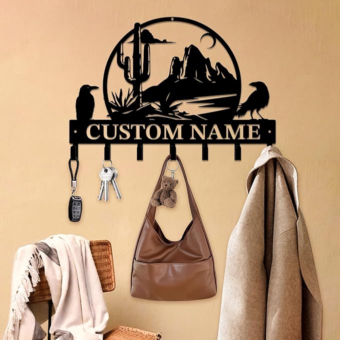 Personalized Custom Name Cactus Wall Keys Hooks,Metal Cactus Art Clothes Hooks,Metal Cactus Lover Wall Home Storage Decorative,For Front Door, Hallway, Kitchen, Bedroom,Keys,Hats (Style G)