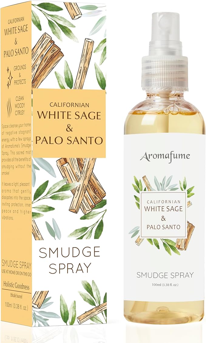 White Sage & Palo Santo Smudge Spray by Aromafume | 100ml/3.3 oz | Sage Spray for Cleansing Negative Energy & Protection | Non-Toxic | Room Spray for Spiritual Cleansing, Smokeless Sage Smudging