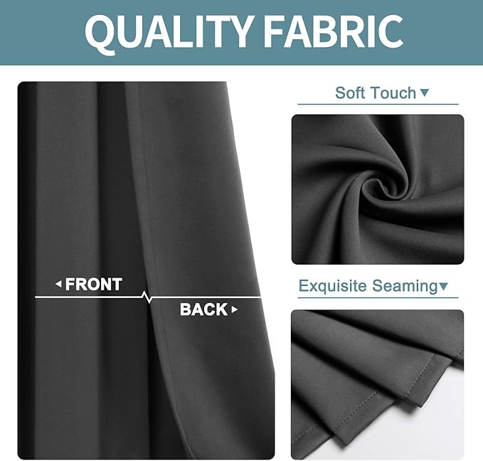 ChrisDowa Grommet Blackout Curtains for Bedroom - Thermal Insulated Room Darkening Curtains for Living Room (1 Panel Set, Dark Grey,52W x 95L)