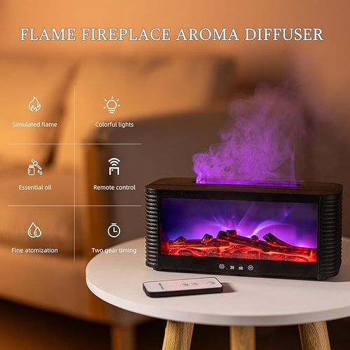 2026 Upgraded 9 Color Flame Fireplace Aroma Essential Oil Diffuser,250ml USB Desktop Noiseless Cool Mist Humidifier with Timer Auto-Off Protection for Home,Office, Gift (Black)