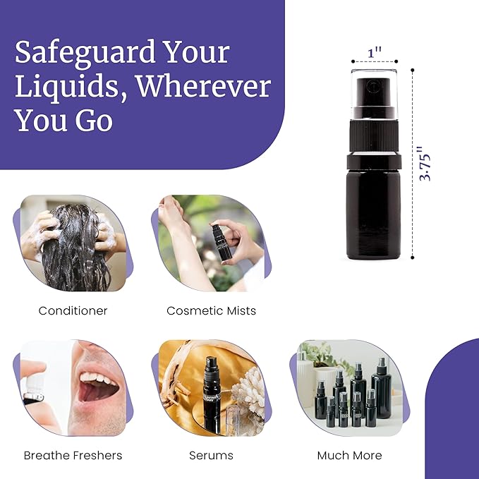 Infinity Jars 15 Ml (.5 fl oz) Black Ultraviolet Glass Fine Mist Spray Bottle Cleaning Products Refillable Containers Homemade Perfume Blends Room, Sprays Bath Beauty Hair, Screw Top Bottles 3-Pack