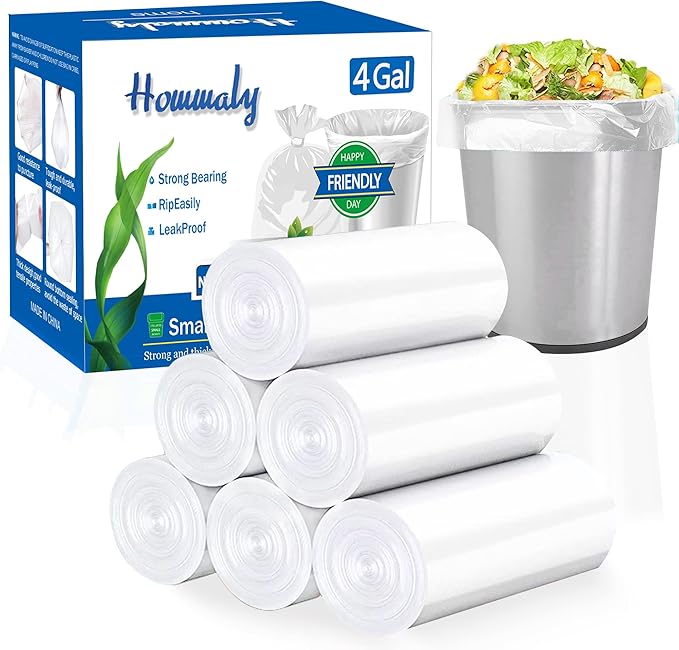 4 gallon trash can liners,Small clear Garbage Bags,Extra Strong 4 Gal Trash Bag,Fit 12 liters trash Bin Liners for Home Office Kitchen,300(Clear)