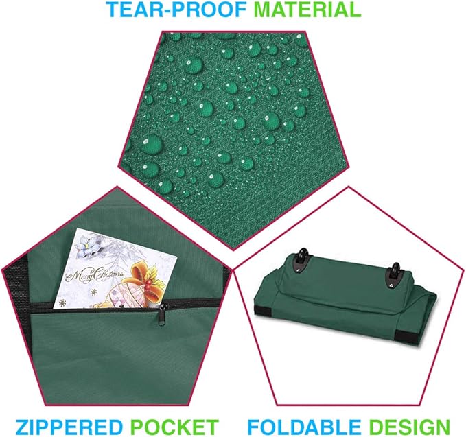 ProPik Rolling Christmas Tree Storage Bag, Fits Up to 7.5 Ft. Tall Disassembled Holiday Tree, 22" x 16" x 50", Large Heavy Duty Xmas Storage Container with 2 Wheels & Handles, 600D Oxford (Green)