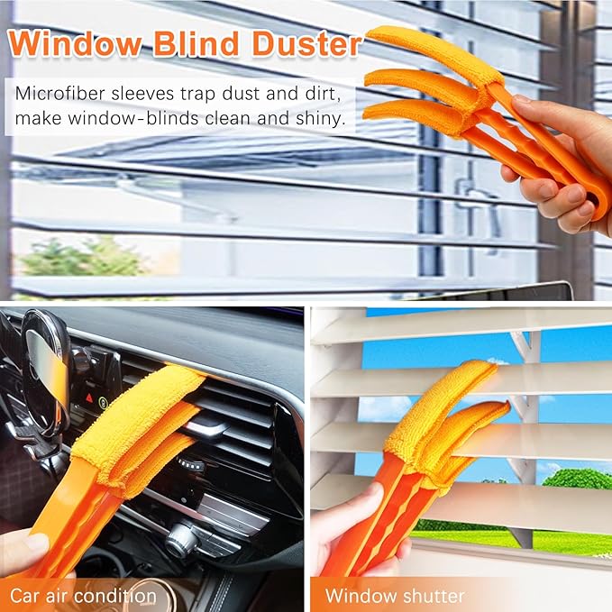 2 Pack 3 Arms Blinds Duster with 10 Colors Microfiber Sleeves, Window Blind Cleaner Duster Brush , Cleaning Tools for Window Blinds, Air Conditioner Vents, Fans, Car Vent