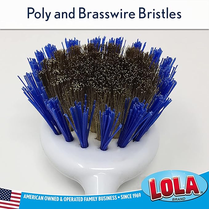 LOLA Pro Pot N' Pan Brush, 6 Pack, Abrasive Cleaning, Poly & Brass Wire Bristles, Comfort Rubber Grip, Use for Caked-On & Baked-On Messes