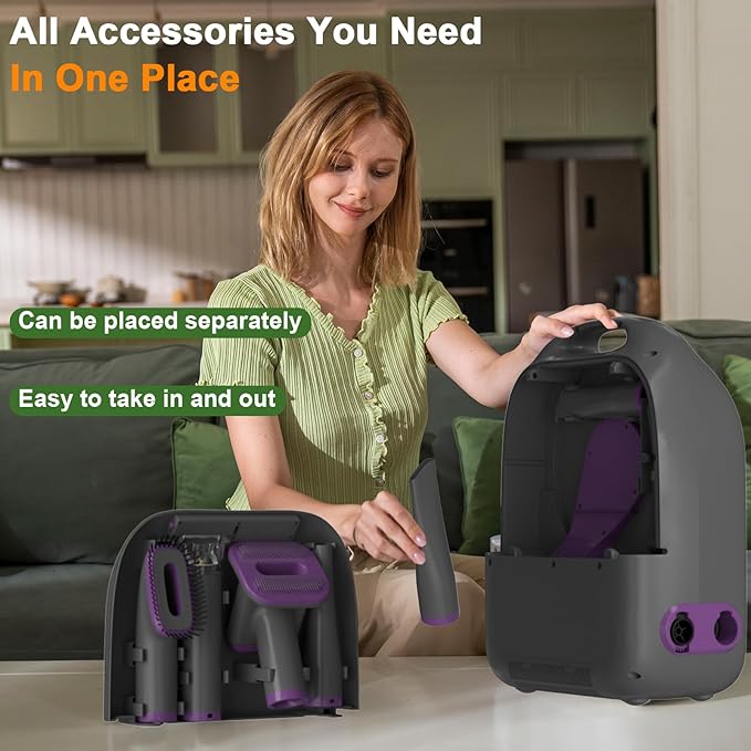 Catboxy Dog Grooming Vacuum and Pet Dryer, 5-in-1 Dog Grooming Kit for Shedding, Low Noise Doggie Hair Blow Dryer, 2.5L Canister for Cat Vacuum Groomer, Portable Pet Trimmers for Dogs, Purple