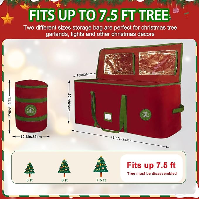 Christmas Tree Storage Bag 7.5Ft Tree Storage containers Bags 2 Piece Set with Small Storage Bag for Xmas Decorations (Green)