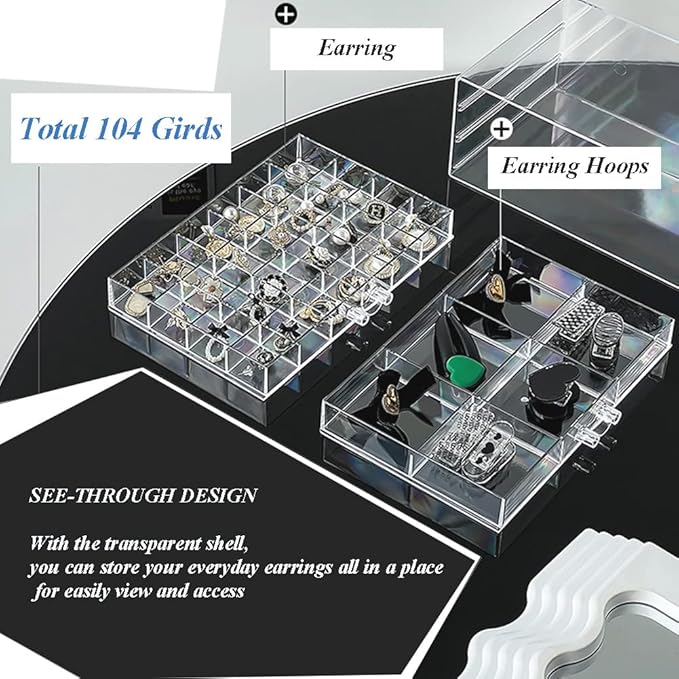 Jewelry Boxes Earring Storage Box Organizer 5 Drawers Jewelry Organizer Acrylic Jewelry Storage Box Holder Compartment Transparent Display Storage Case Gift for Women Girls (102 Girds)