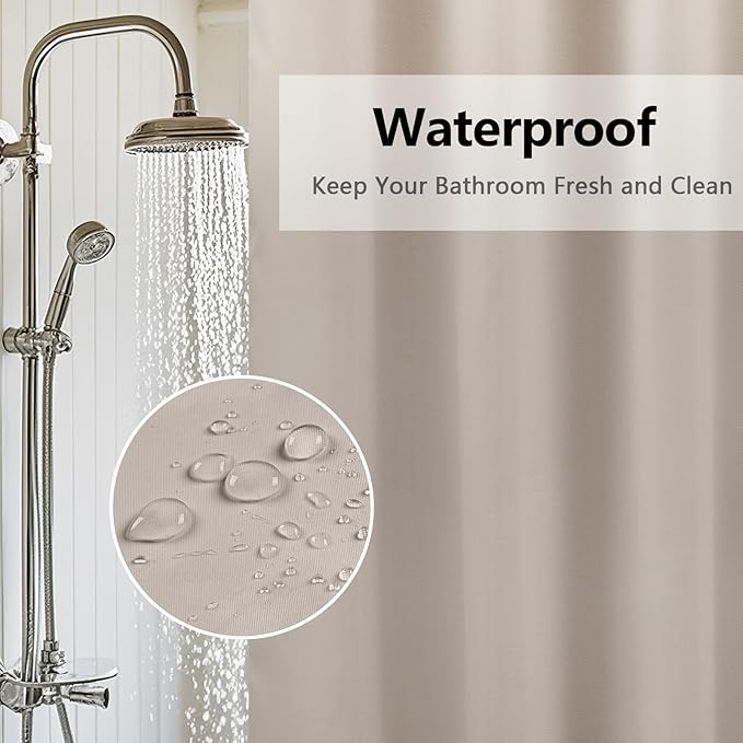 Seenus Waterproof Fabric Shower Curtain Liner Khaki with 3 Extra-Large Magnets, 72 x 72 inch Washable Brown Cloth Shower Liner Hotel Quality, Earth Tone Lightweight Shower Curtains for Bathroom
