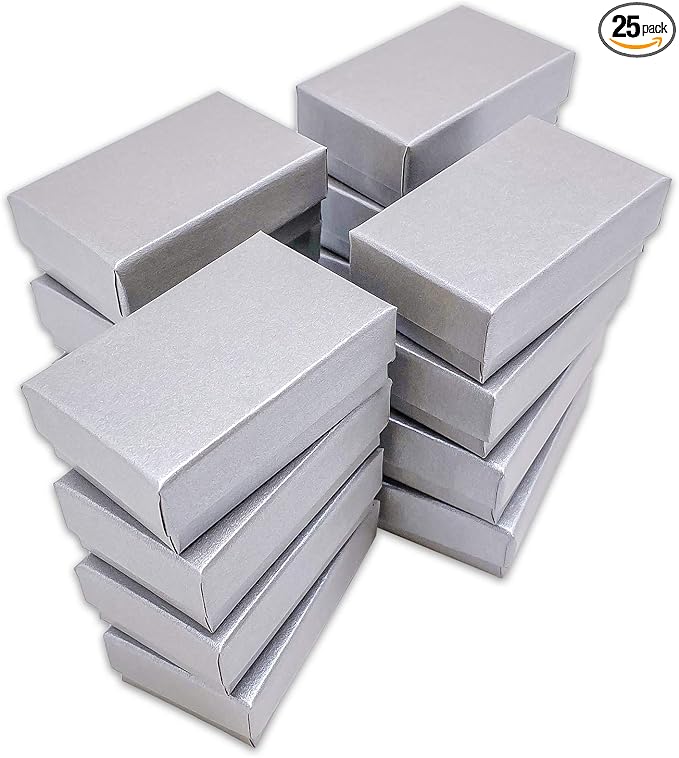 TheDisplayGuys - 25-Pack #21 Cotton Filled Cardboard Paper Jewelry Boxes Gift Case - Pearl Gray (2.6" x 1.6" x 1.0") - for Shipping or Storage