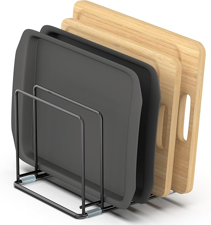 VAEKUCEAN Cutting Board Organizer, Kitchen Cabinet Organizer, Divided Rack with 5 Slots for Baking Trays, Cutting Boards - Cookie sheet Organizer Inside Cabinet, Baking Sheets Holder (large)