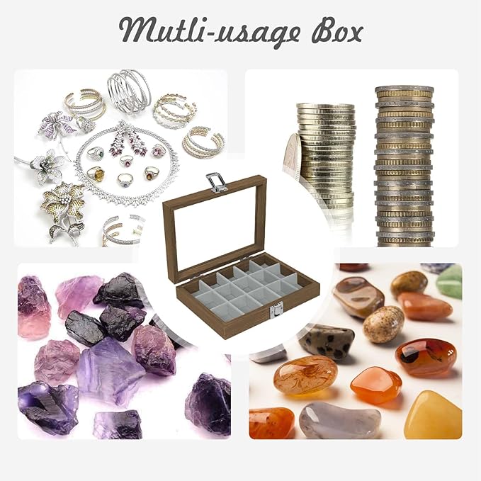 Stratalife Jewelry Organizer Box with 15 Detachable Slots Earring Holder for Women & Girls Velvet Lined Earring Storage Case Compact Jewelry Box for Earrings Rings and Charms Wood Gray