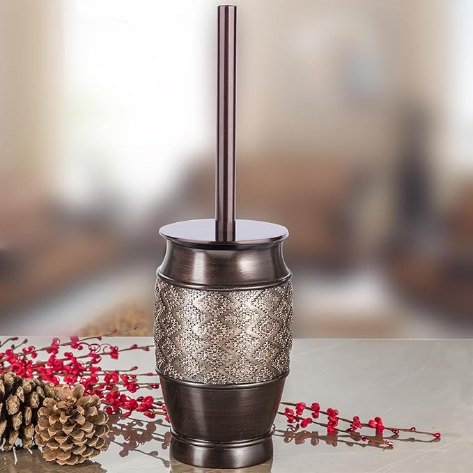 Creative Scents Dublin Toilet Brush Set - Toilet Bowl Cleaner Brush and Holder - Decorative Toilet Bowl Scrubber - Space Saving Design 5" x 5" x 15"H, Contemporary Toilet Bowl Cleaner (Brown)