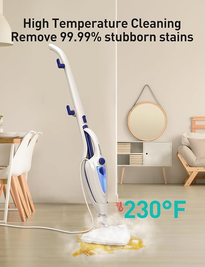 12-in-1 Steam Mop, Fast 15-Sec Heat-Up, 1500W Detachable Handheld Steam Cleaner with 2 Dirt Grip Pads, Removes 99.99% Stubborn Stains for Hardwood Floors, Clothes, Windows, Tiles, Furniture, White