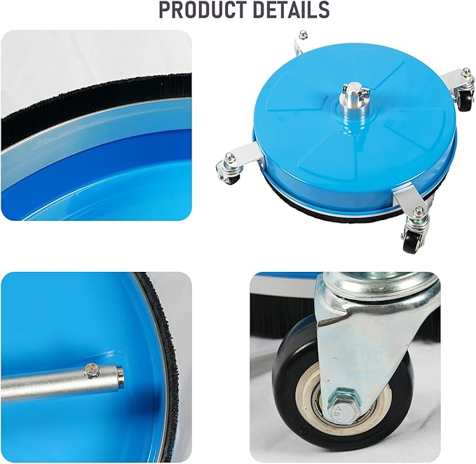 Wexo Palindrog 14" Pressure Washer Surface Cleaner with 4 Wheels, Coated Blue Stainless Steel Power Washer Surface Cleaner for Driveway Sidewalk Patio, 1/4" Quick Connector, 2 Extension Wand, 4000 PSI