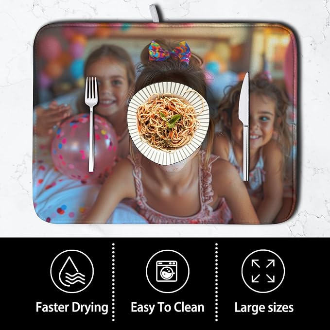 Kwlegh Customized Personalized Image Dish Drying Mat for Dishes 18x24 inch,Custom Any Photo or Text Drying Mat Large Microfiber Dish Drainer Mat Super Absorbent Dish Rack Pad for Coffee Bar Sinks