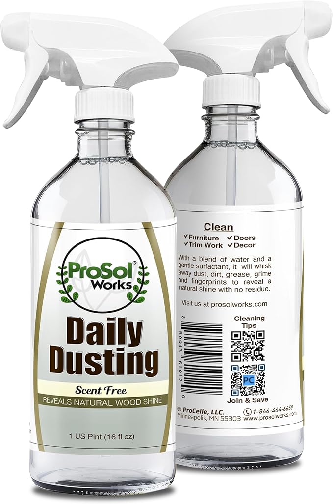 PROSOL WORKS Daily Dusting Spray Surface Cleaner 16 oz - Wood Cleaner Cleaning Spray for Tables, Banisters, Old Wooden Cabinet, Doors, Decors & Antique Restorer Revealing Natural Shine