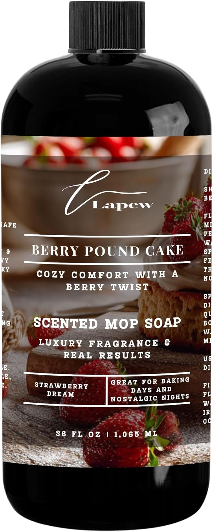 Lapew Berry Pound Cake Scented Mop Soap Concentrate 36 oz | Premium Fragranced Floor Cleaner | Streak-Free | Hard Floor Cleaning Solution | Eco Friendly | Made in USA (Strawberry Pound Cake)