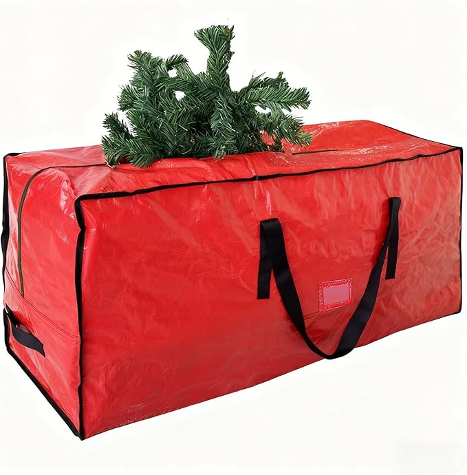 Christmas Tree Storage Bag with Double Zipper- Fits Up to 7.5 ft Holiday Xmas Disassembled Trees – Moisture Proof Protection for Holiday Decor,Red