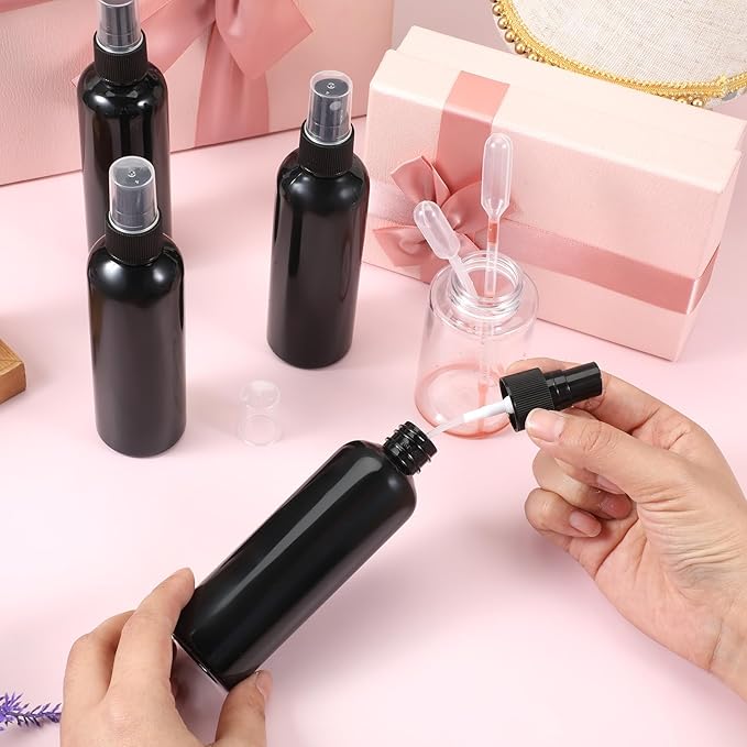 SHENLIU 30 Pack Black Empty Spray Bottles 4oz with Cap, Plastic Fine Mist Spraying Bottles Portable Small Refillable Sprayer Liquid Container for Perfume Cleaning Essential Oil