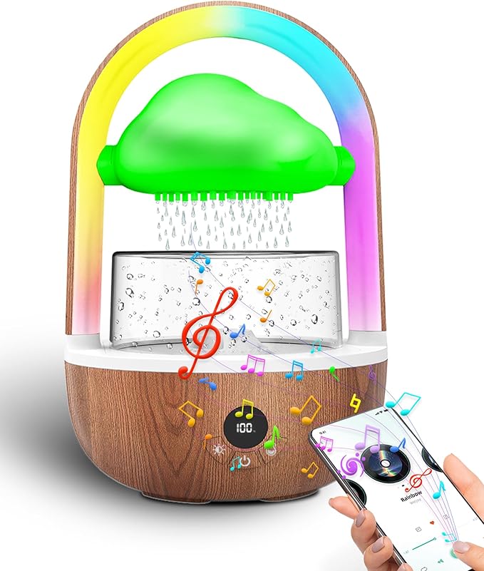 Aromatherapy Essential Oil Diffuser Rainbow Rain Cloud Humidifier Water Drip Mushroom Diffuser with Running Lights & Rain Sounds for Sleeping - Tabletop Water Fountain & Night Light