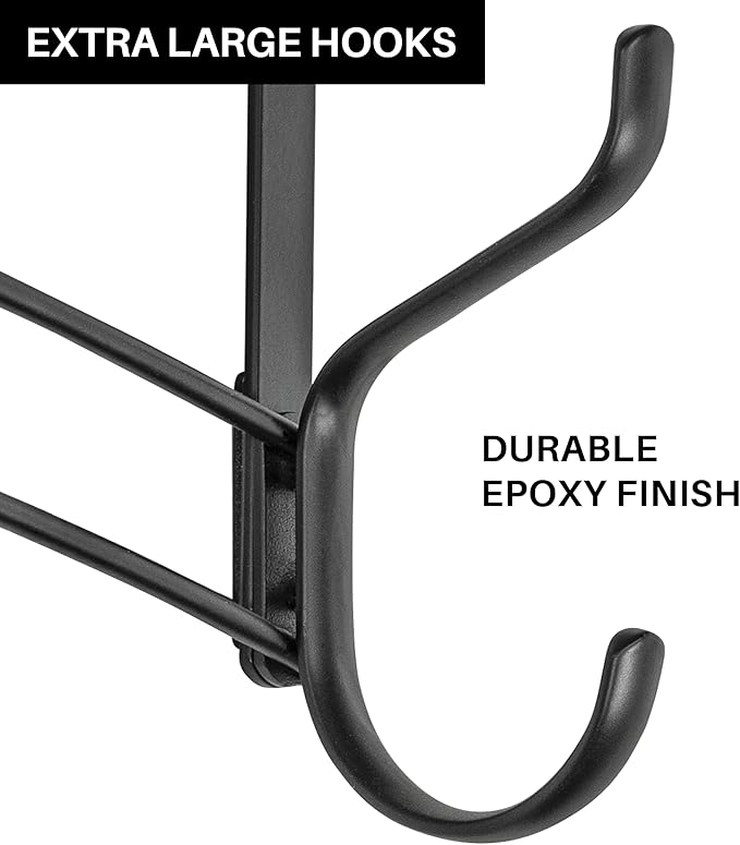 LYNK Professional® Home™ Over The Door Hooks - 18 Hook Over The Door Hanger - Over Door Coat Rack - Hanging Towels or Clothes - Bathroom, Bedroom or Laundry Room - Lifetime Ltd. Warranty – Black