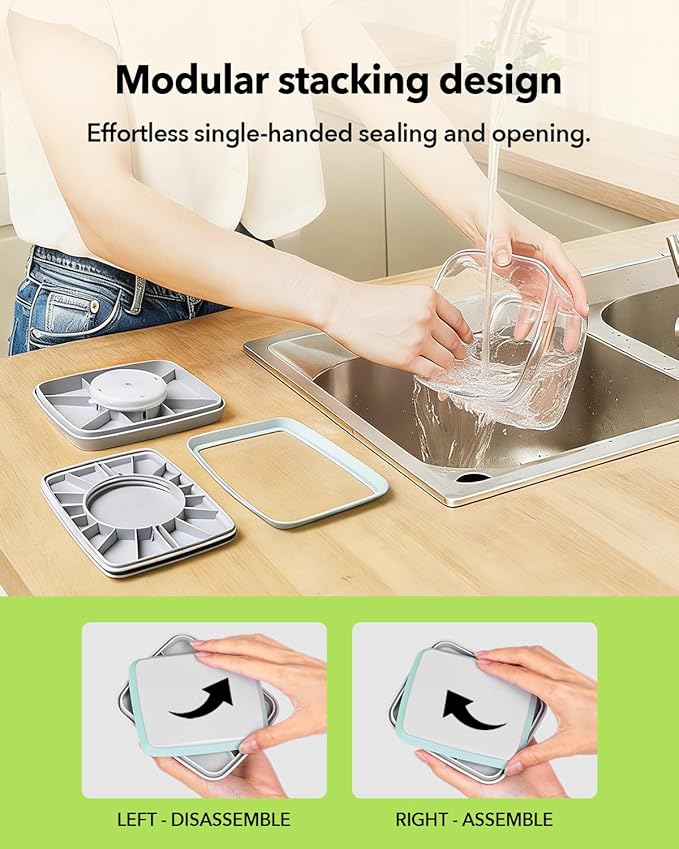 EQI Airtight Food Storage Containers Set with One-Touch Lid, 6-Piece Multi-Size Set (0.6, 1.3, 1.9Qt)*2 Stackable Durable PET for Flour, Cereal, Snacks & Complete Pantry Organization