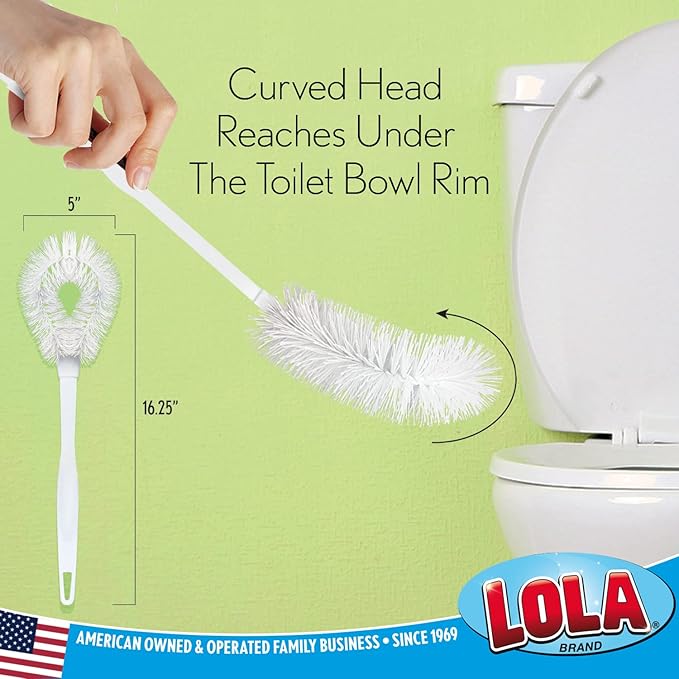 LOLA Toilet Bowl Brush w/Curved Head, 4 Pack, Coated Wire, Durable Poly Bristles, Reaches Under Toilet Bowl Rim