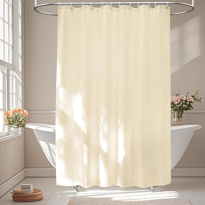 Waterproof Fabric Shower Curtain Liner with 3 Extra-Large Magnets, 72 x 72 inch Washable Cloth Shower Liner Elegant Hotel Quality, Neutral Cream Lightweight Shower Curtain for Bathroom