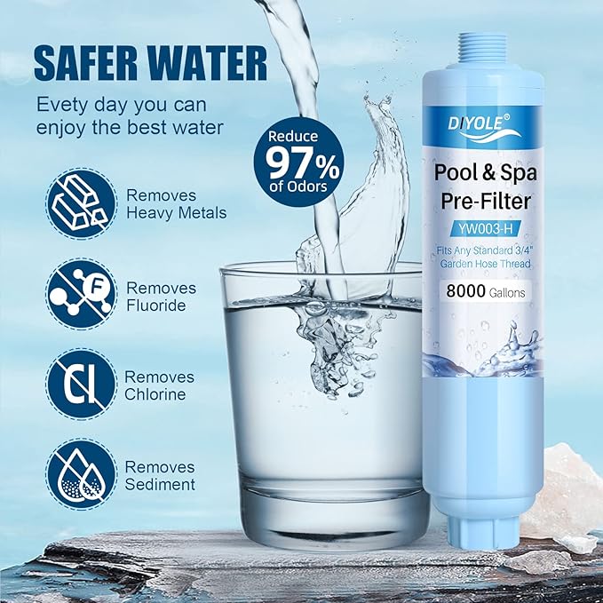 Garden Hose Filter for Filling Hot Tub/Pool/Spa, Greatly Reduces Sediment, Chlorine, Heavy Metals and Odors, Standard 3/4" Garden Hose Thread, Up to 8,000 Gallons(2 Pack)