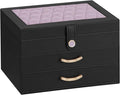 Black Jewelry Box Organizer: Home Decor for Women - 2-Drawer Holder for Valentine’s Day Birthday Gift Black Grey-Purple