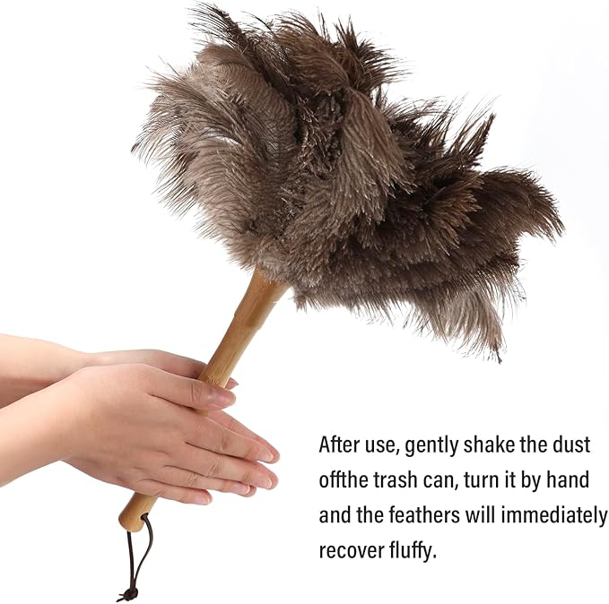 DOVORSY Ostrich Feather Duster 16 Inch, Feather Duster for Cleaning Ceilings Furniture Fans with Wooden Handle for Home, Car, and Office Cleaning (16in)