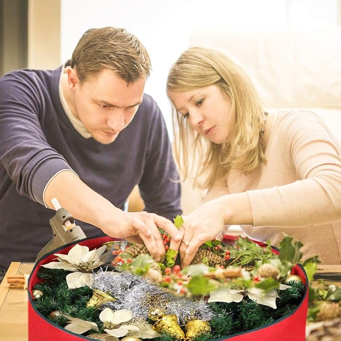 Primode Heavy Duty Wreath Storage Bag 30"- Garland Wreaths Container with Handles - Durable 600D Oxford Polyester Material Xmas Holiday Wreaths Storage Holder 30” (Red)