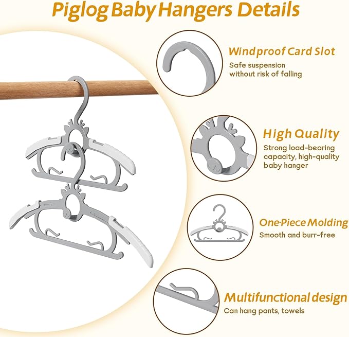 Kids Hangers 30PCS, 11"-14" Extendable and Stackable Baby Hangers, 45g Ultra-Thick Space Saving Non-Slip Plastic Hanger for Infant, Toddler and Nursery Closet, Gray