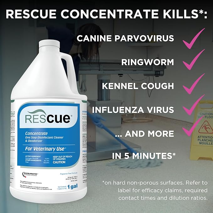 REScue One-Step Disinfectant Cleaner & Deodorizer – For Veterinary Use, Animal Shelters, Pet Foster Homes, Kennels, Litter Box, Pet Grooming Surfaces – Sanitizing Concentrate, 1 Gallon (4 Pack)