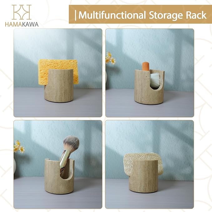 HAMAKAWA Natural Marble Travertine Sponge Rack, Beige Sink Storage Rack Suitable for Kitchen Countertops, Drying Rack, Sink Organizer