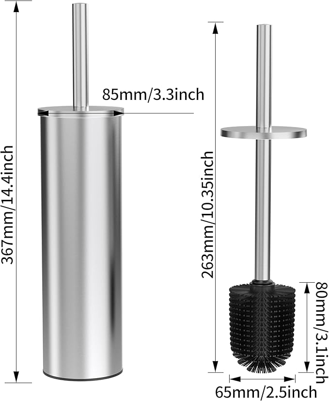 WZKALY Toilet Brush and Holder Set, 2 Pack Stainless Steel Toilet Bowl Brush with Lid, Rust Proof Toilet Cleaner Brush with Caddy, Durable Bristles, Splash Proof, Ideal for Bathroom (Brushed Nickel)