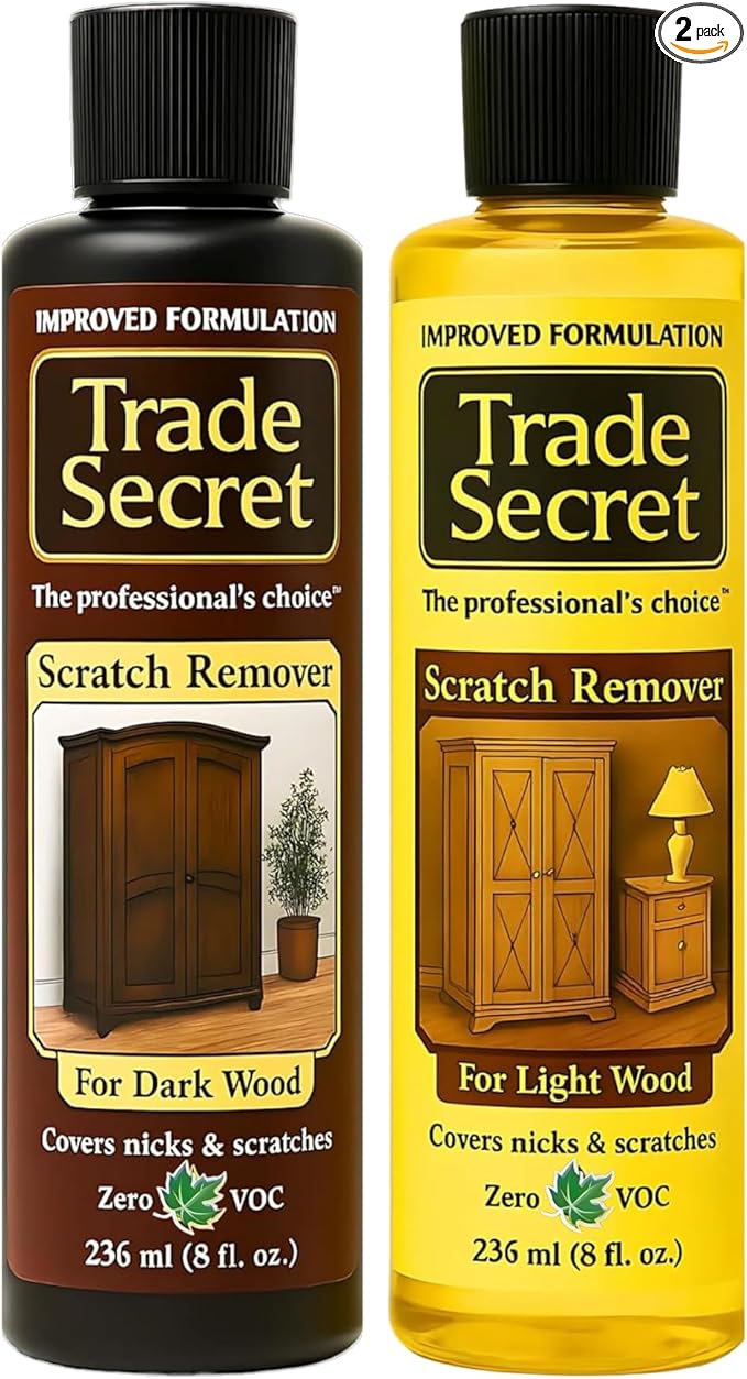 Trade Secret Scratch Concealer for Real Wood Furniture and Floor Cover Nicks and Scratches on Wood Surfaces, Hides Minor Defects (Light and Dark)