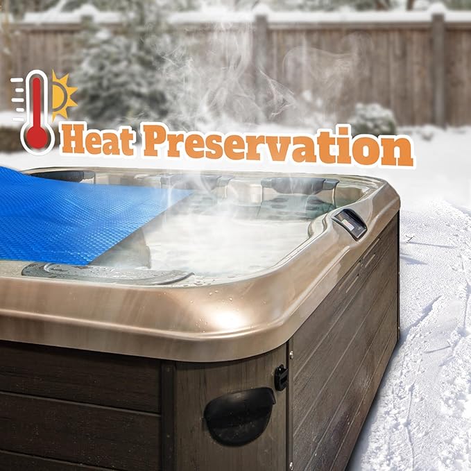 BigXwell Solar Pool Cover, Hot Tub Bubble Blanket,16-mil 7x7 Foot Square Spa Cover Hot Tub Solar Blanket, Heavy-Duty Heat Retaining Thermal Blanket