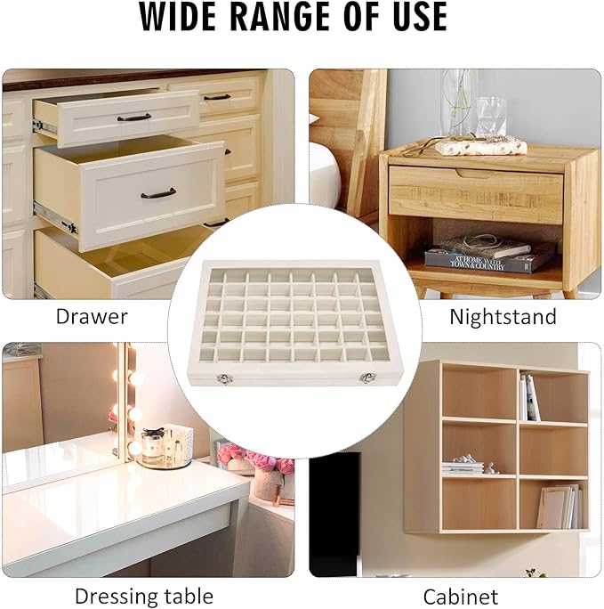 Velvet Jewelry Tray 48 Grid Jewelry Display Tray Organizer Box with Transparent Lid Rings Earrings Necklaces Pendants Display Box Suitable for Women and Girls (Beige)