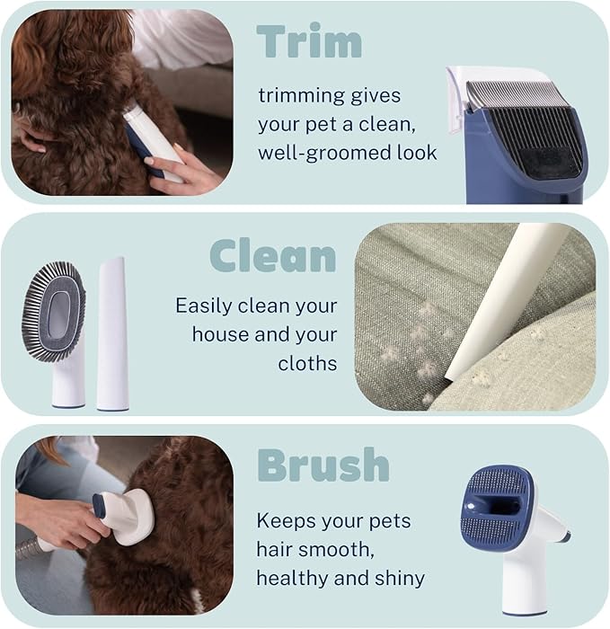 Prepaw Premium Pet Grooming Kit with Vacuum, 11000Pa Suction Power, 2.5L Dust Cup, 7 Grooming Tools, Cordless Paw Trimmer, Nail Grinder, Large Capacity Dust Cup, Whisper Operation, USA Design