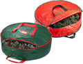 Christmas Wreath Storage Bag 24 Inch - 2 Pack Christmas Wreath Garland Storage Container with Dual Zipper & Handles, Wreath Storage Organizer Box Protect Xmas Ornaments Party Decorations