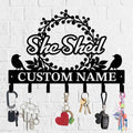 Personalized She Shed Metal Keys Hooks,Custom Name Metal She Shed Keys Hooks,Black Metal She Shed Wall Home Storage Decorative Keys Hooks,Key Holder Hooks for Wall (Style D)